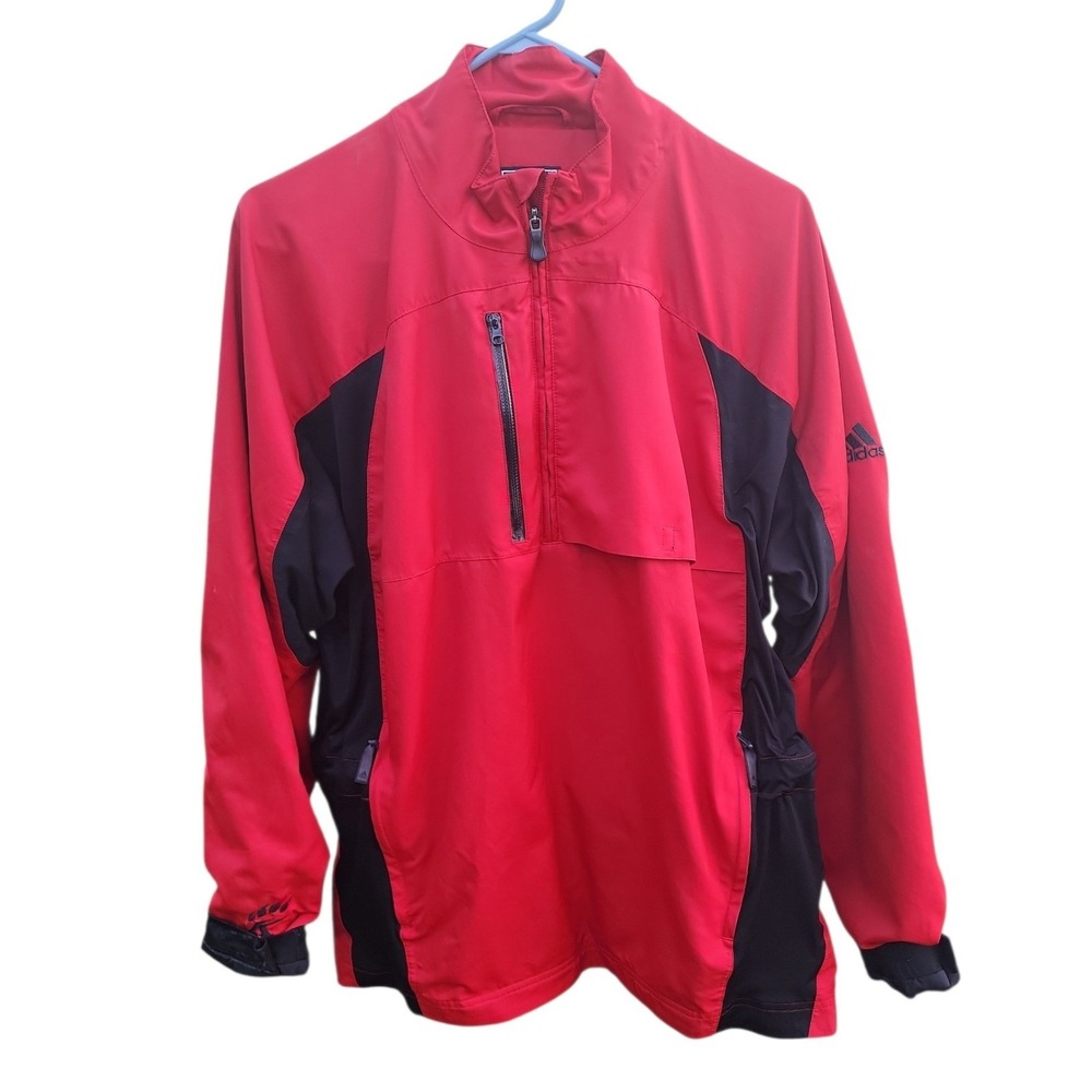 Adidas ClimaProof Storm Quarter Zip Windbreaker Jacket Red Black Mens Medium